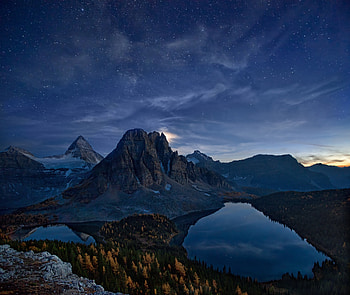 Mountain, Mountains, , Canada, Lake, Night HD wallpaper