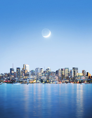Seattle, cityscape, blue sky, night HD phone wallpaper