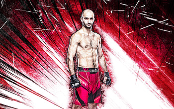 Giga Chikadze, grunge art, Georgian fighters, MMA, UFC, Mixed martial arts, Giga Chikadze , purple abstract rays, UFC fighters, MMA fighters HD wallpaper