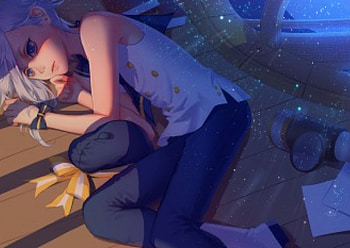 Astronomy Girl, Telescope, Anime Girl, Blue Hair, Astronomy, Anime, Black Bow, Yellow Bow HD wallpaper