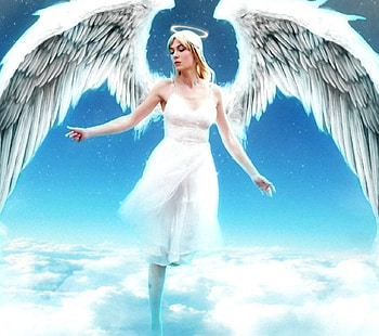 Angel, wings, girl, stars, woman, SkyPhoenixX1, fantasy, abstract, heaven, clouds, sky HD wallpaper