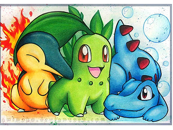 pokemon, totodile, chicorita, johto, cyndaquil, friends HD wallpaper