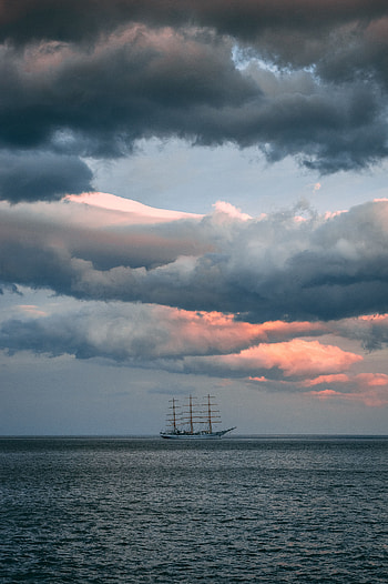 Nature, Sea, Clouds, Horizon, Ripples, Ripple, Ship HD phone wallpaper