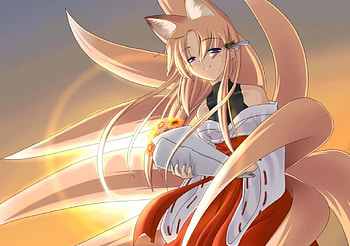 Kitsune, nekomimi, bouquet, glow, cute, floral, long hair, dress, beauty, nice, flower, sparks, female, sexy, sweet, tails, neko mimi, hot, girl, beautiful, anime girl, neko, anime, pretty, light, brown hair, lovely HD wallpaper