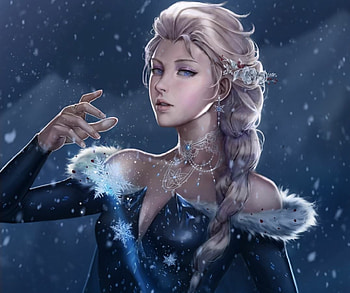 Elsa, winter, blue, nibelart, frozen, fantasy, iarna, nibel art, girl HD wallpaper
