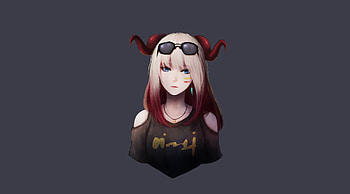 Devil, anime girl, red horns, art HD wallpaper