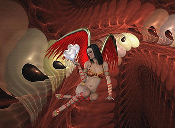 Angel, abstract, fantasy, red, hearts HD wallpaper