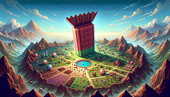 Scenic Candy Bar Kingdom, Candy Bar, fantasy landscape, chocolate, surreal art HD wallpaper