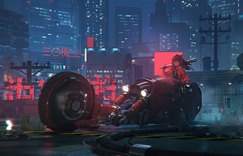Anime Girl With Cyber Bike , artist, artwork, cyberpunk, artstation HD wallpaper