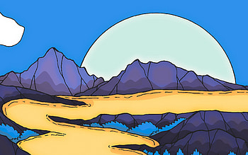 abstract landscapes, moon, river, drawing mountains, creative, skyline, abstract nature, drawing landscapes HD wallpaper