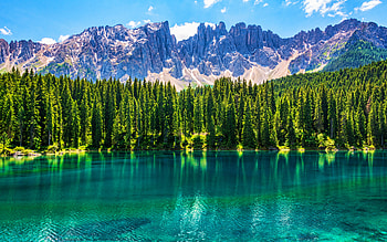 Lake Carezza, , summer, beautiful nature, alpine lakes, Dolomites, South Tyrol, Italy, Alps, Europe, forest, R HD wallpaper
