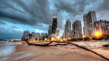 Cities, Sand, Skyscraper, Shore, Bank, r, Chicago HD wallpaper