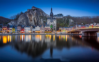 Dinant, citadel, evening, sunset, Dinant cityscape, Belgian city, Namur, Belgium HD wallpaper