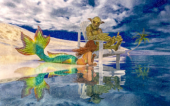 Seaside Stories, digital, mermaid, art, water, yoda HD wallpaper