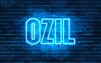 Ozil, , with names, Ozil name, blue neon lights, Happy Birtay Ozil, popular arabic male names, with Ozil name HD wallpaper