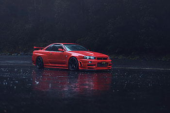 Red Nissan GTR R34, nissan-gtr, nissan, cars HD wallpaper