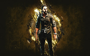 Fortnite Rick Grimes Skin, Fortnite, main characters, golden stone background, Rick Grimes, Fortnite skins, Rick Grimes Skin, Rick Grimes Fortnite, Fortnite characters HD wallpaper