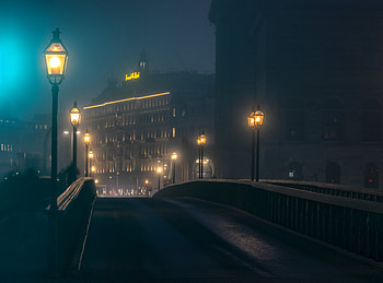 Midnight Haze: Urban Bridge at Night, City, Bridge, Haze, Night HD wallpaper