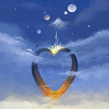 Sky, Art, Clouds, Plant, Heart HD phone wallpaper