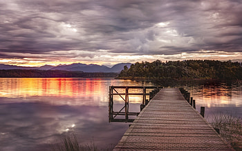 Sunrise over Lake Mahinapua, pier, new Zealand, lake, sunrise HD wallpaper