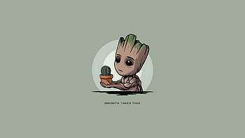 Baby Groot Growth Takes Time, baby-groot, superheroes, artwork, digital-art, ai, minimalism, 1 HD wallpaper
