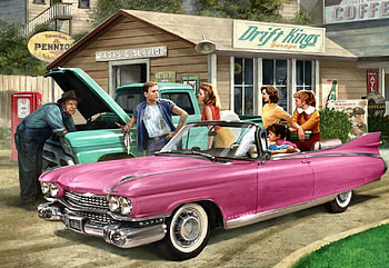 The Pink Caddy F1C, Cadillac, art, cars, beautiful, automobile, illustration, artwork, pink, wide screen, painting, auto HD wallpaper