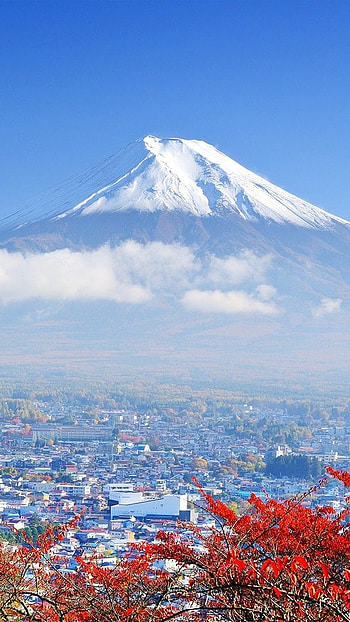 Japanese house with white mountain, house, nature, japan, mountain HD phone wallpaper