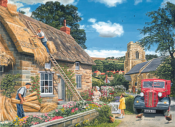 New Thatch Roof, roof, children, house, chickens, truckworkers, country, repairs HD wallpaper