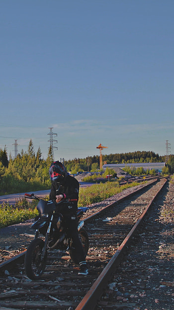 Ride, motorcycle, sky, 50cc, smoto, derbi, derbi senda, moped, railway, supermoto HD phone wallpaper