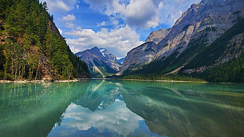 Kinney Lake just outside Jasper Canada, clouds, sky, canada, mountains, water, British Columbia, reflections HD wallpaper