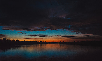 Sunset, clouds, river, twilight, reflections HD wallpaper