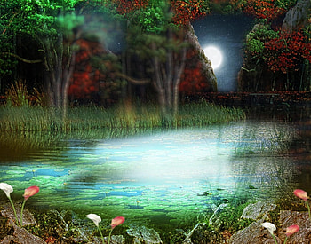 Etangvert, abstract, fantasy, art, pond HD wallpaper