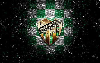 Bursaspor Basketbol, glitter logo, Basketbol Super Ligi, green white checkered background, basketball, turkish basketball team, Bursaspor Basketbol logo, mosaic art, Turkey, Frutti Extra Bursaspor HD wallpaper