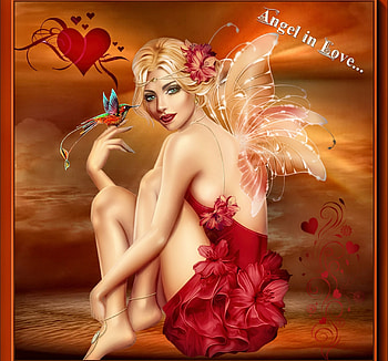 ANGEL IN LOVE, WINGS, BIRD, HEART, FEMALE, ANGEL, RED HD wallpaper