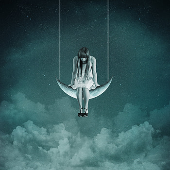Sky, Moon, Miscellanea, Miscellaneous, Girl, hop, Swing HD phone wallpaper