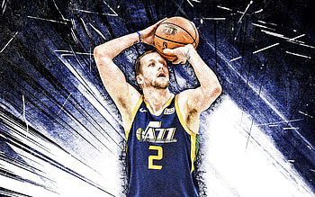 Joe Ingles, grunge art, Utah Jazz, NBA, basketball, Joseph Howarth Ingles, blue abstract rays, Joe Ingles Utah Jazz, Joe Ingles HD wallpaper