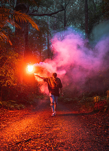 Smoke, Night, Miscellanea, Miscellaneous, Glow, Human, Person, Colored Smoke, Coloured Smoke HD phone wallpaper