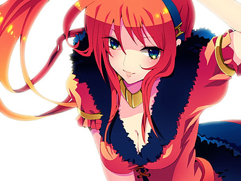 Anime, ponytail, red, necklace, girl, orange HD wallpaper