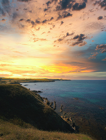 Nature, Sunset, Sky, Sea, Slope HD phone wallpaper