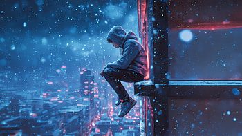 A Lone Guy In Snowstorm Glow, artist, artwork, art, digital-art, ai, alone HD wallpaper