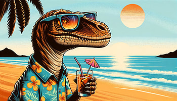Cool Velociraptor With Sunglasses on the Beach, dinosaur, velociraptor, beach, vacation HD wallpaper