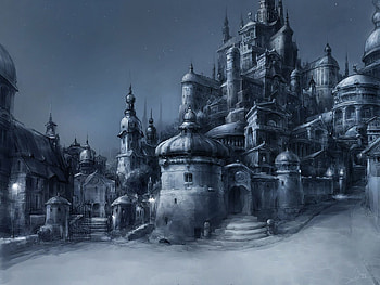 Fantasy, Night, City, Black And White, Black-And-White HD wallpaper