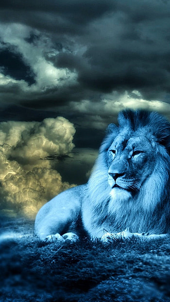 Blue Lion, Clouds Background, clouds, background HD phone wallpaper