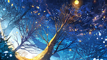 Trees Underwater Fish Anime Nature HD wallpaper
