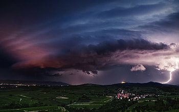 Lightning sunset storm, Clouds in the sky, Austria landscape, Dramatic scenery HD wallpaper