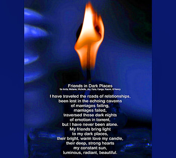 Friends in Dark Places, blue, abstract, poem, flame, friends HD wallpaper
