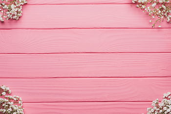Aesthetic pink wooden background with white baby's breath flowers, ideal for weddings and events. HD wallpaper