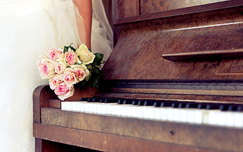 Music, Flowers, Roses, Piano, Bouquet, Bride HD wallpaper