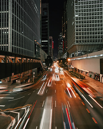 Cities, Architecture, Building, Movement, Traffic, Night City, Long-Term Exposure, Street HD phone wallpaper