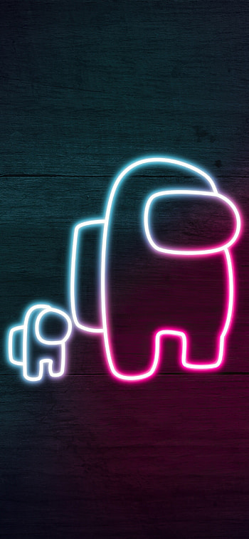 Among Us, Neon-themed , Dark wooden background HD phone wallpaper